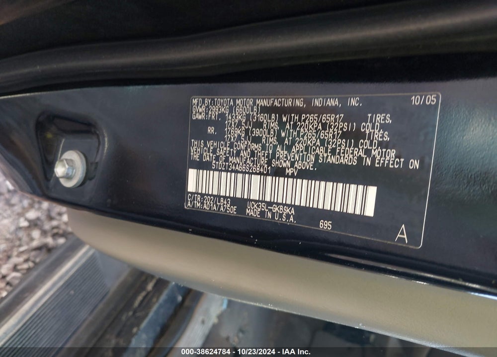 2006 TOYOTA SEQUOIA SR5 V8 VIN: 5TDZT34A66S268401