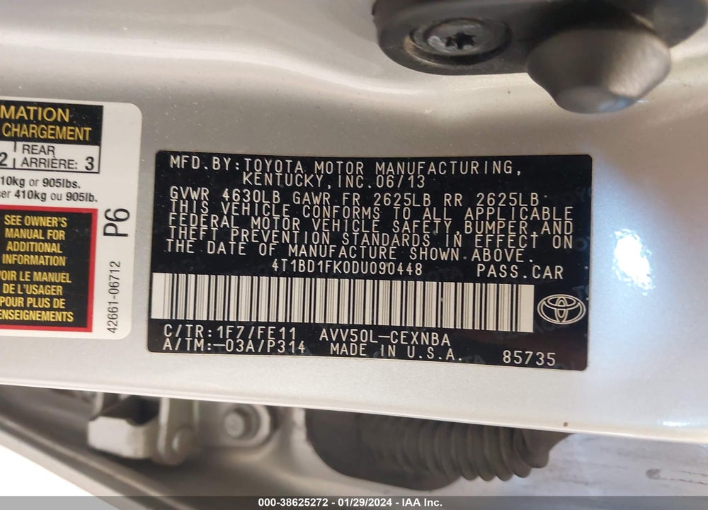 2013 TOYOTA CAMRY HYBRID LE VIN: 4T1BD1FK0DU090448