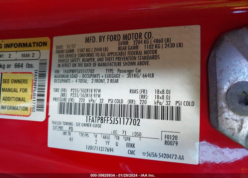 2018 FORD MUSTANG GT PREMIUM VIN: 1FATP8FF5J5117702