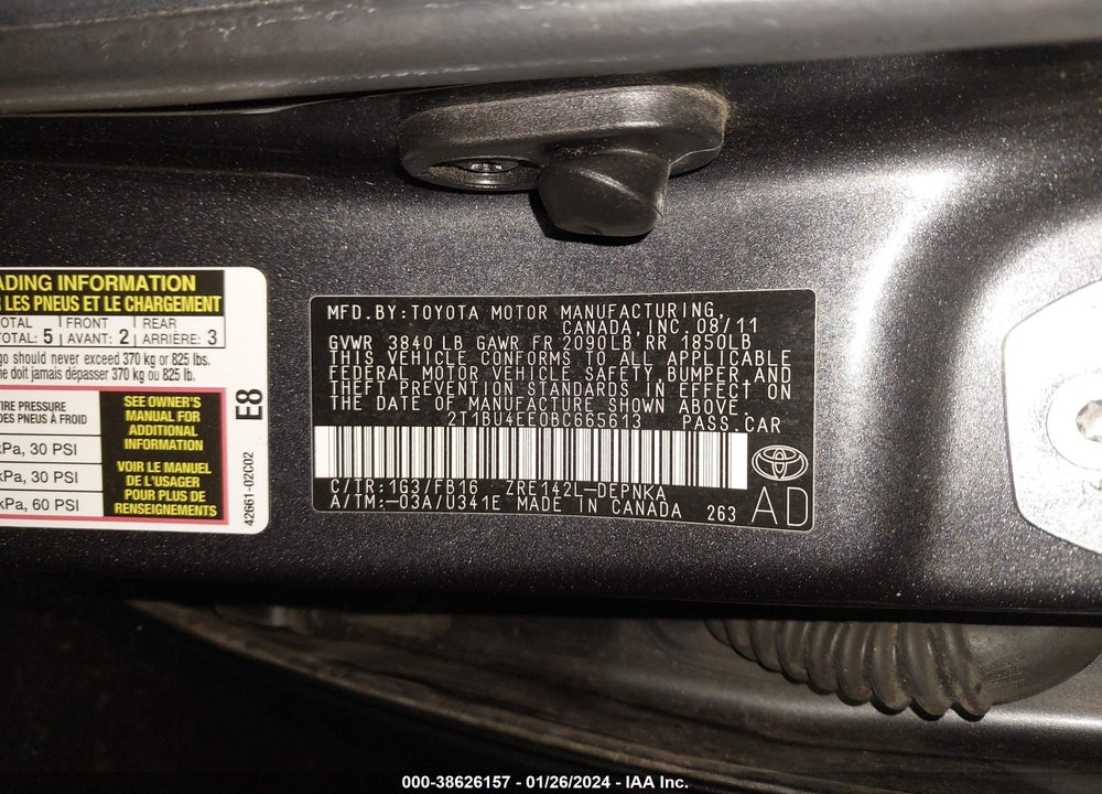 2011 TOYOTA COROLLA LE VIN: 2T1BU4EE0BC665613