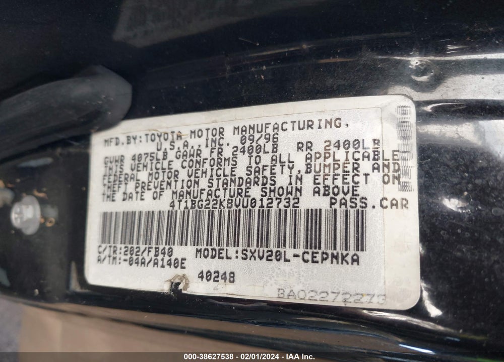 1997 TOYOTA CAMRY CE VIN: 4T1BG22K8VU012732