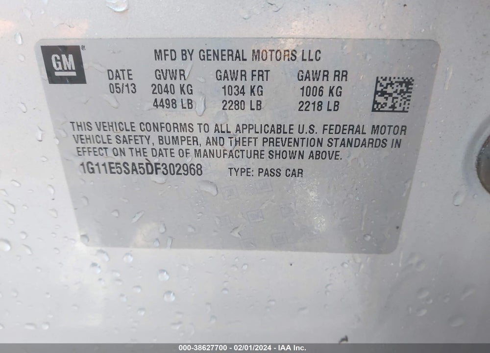 2013 CHEVROLET MALIBU 2LT VIN: 1G11E5SA5DF302968