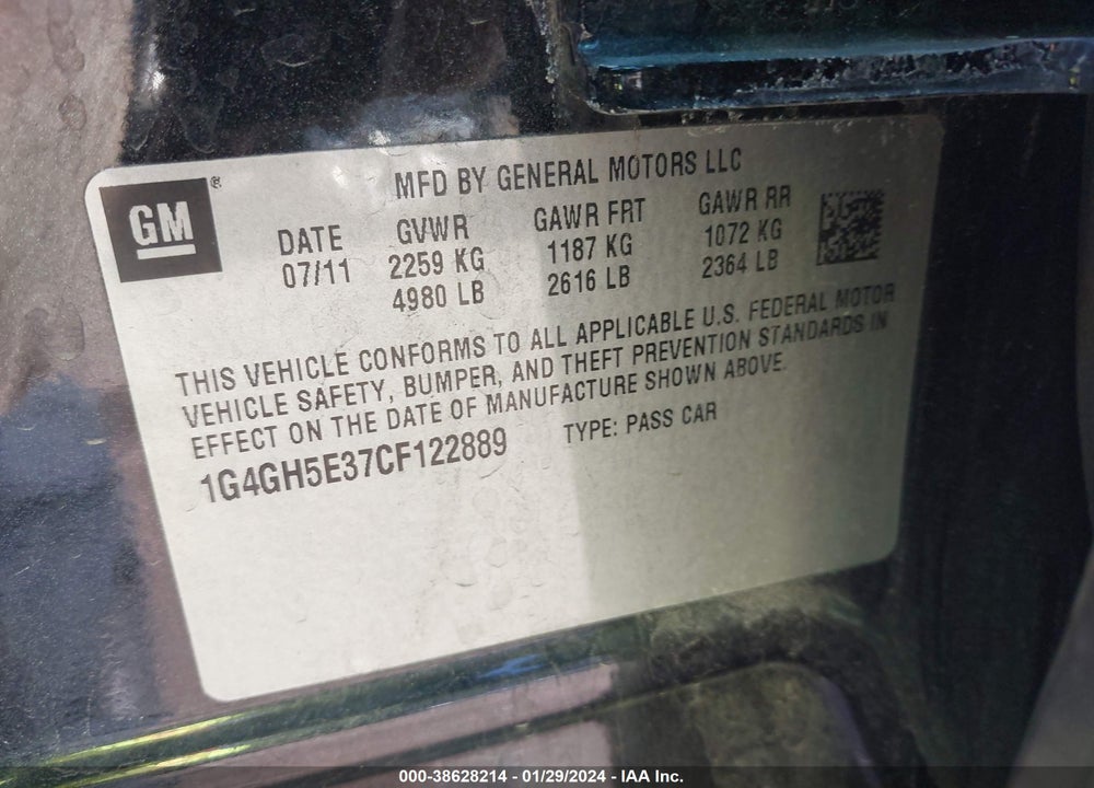 2012 BUICK LACROSSE PREMIUM 3 GROUP VIN: 1G4GH5E37CF122889