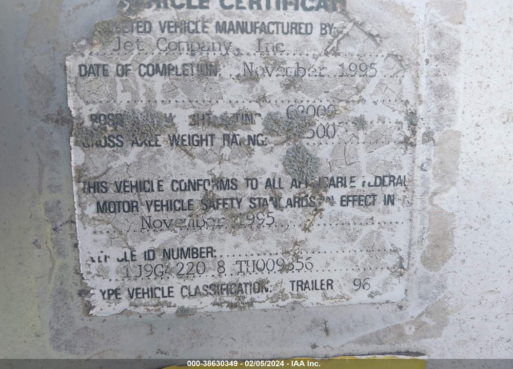 1996 JET COMPANY INC --- VIN: 1J9G42208TH009356