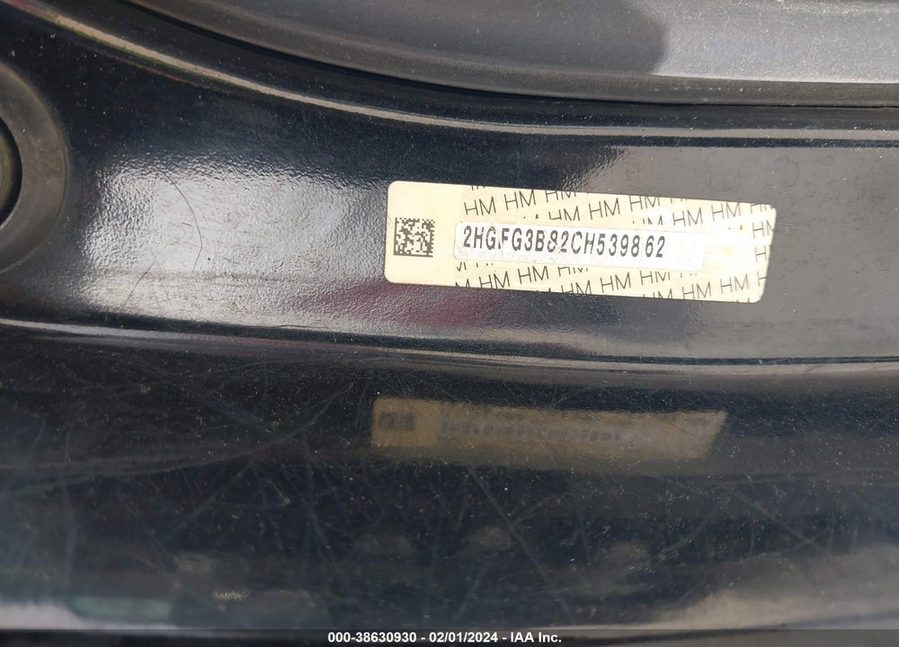 2012 HONDA CIVIC EX VIN: 2HGFG3B82CH539862