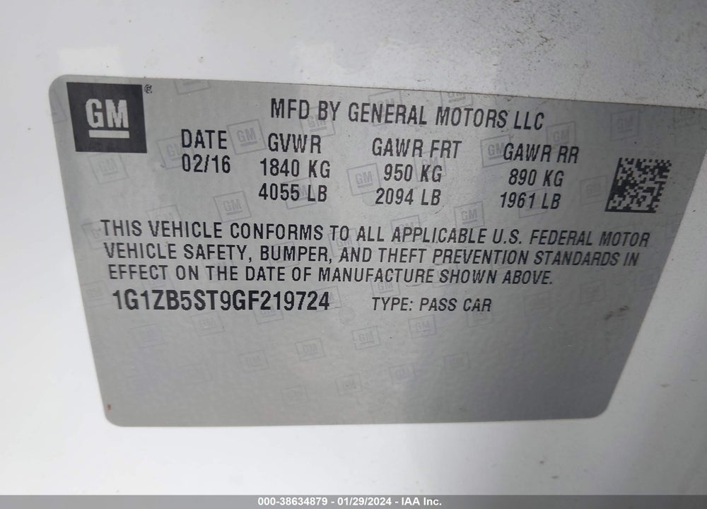 2016 CHEVROLET MALIBU LS VIN: 1G1ZB5ST9GF219724