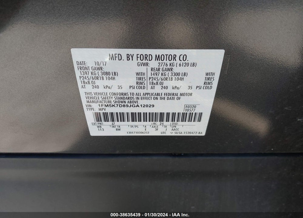2018 FORD EXPLORER XLT VIN: 1FM5K7D89JGA12029