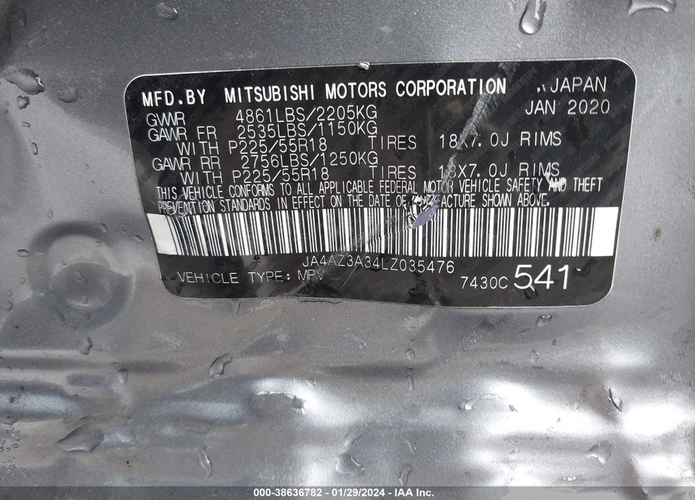 2020 MITSUBISHI OUTLANDER ES 2.4 S-AWC/LE 2.4 S-AWC/SE 2.4 S-AWC/SEL 2.4 S-AWC/SP 2.4 S-AWC VIN: JA4AZ3A34LZ035476