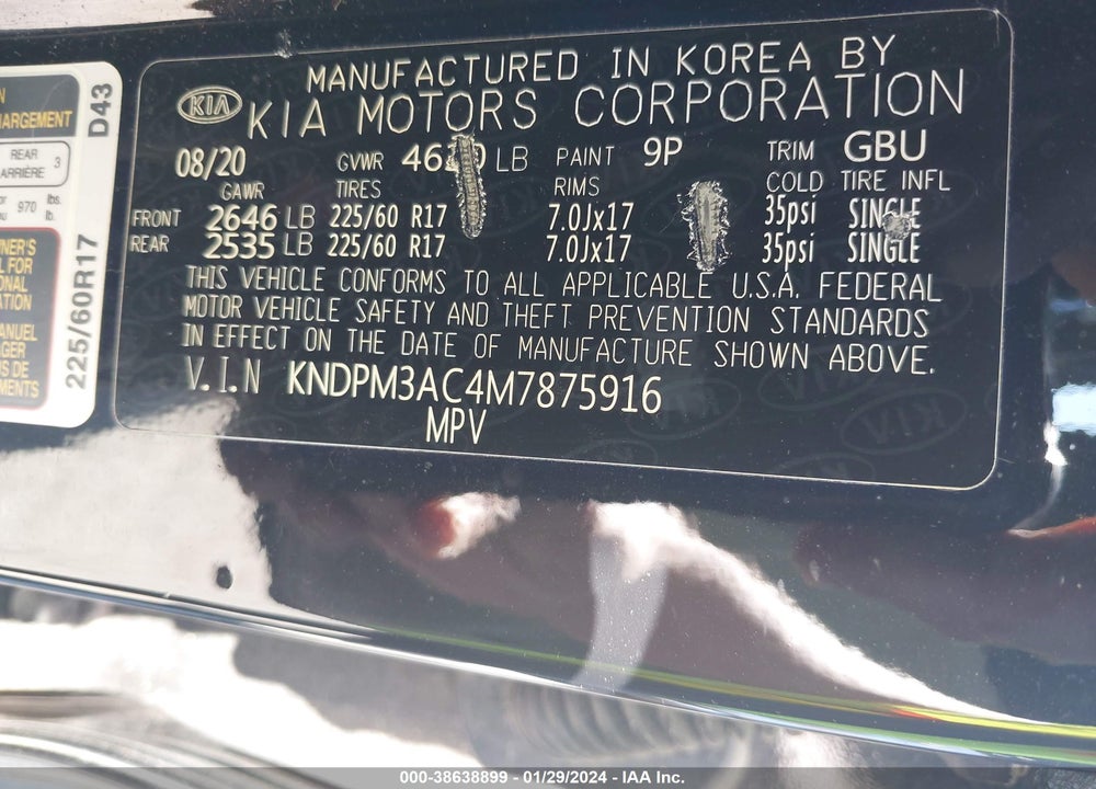 2021 KIA SPORTAGE LX VIN: KNDPM3AC4M7875916