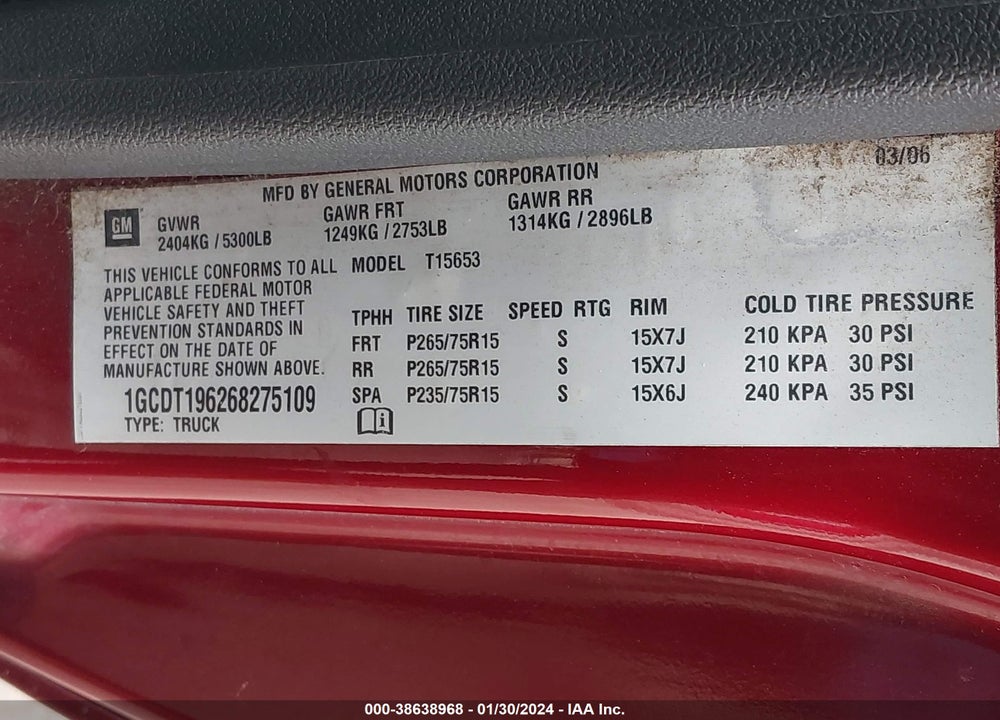 2006 CHEVROLET COLORADO LT VIN: 1GCDT196268275109