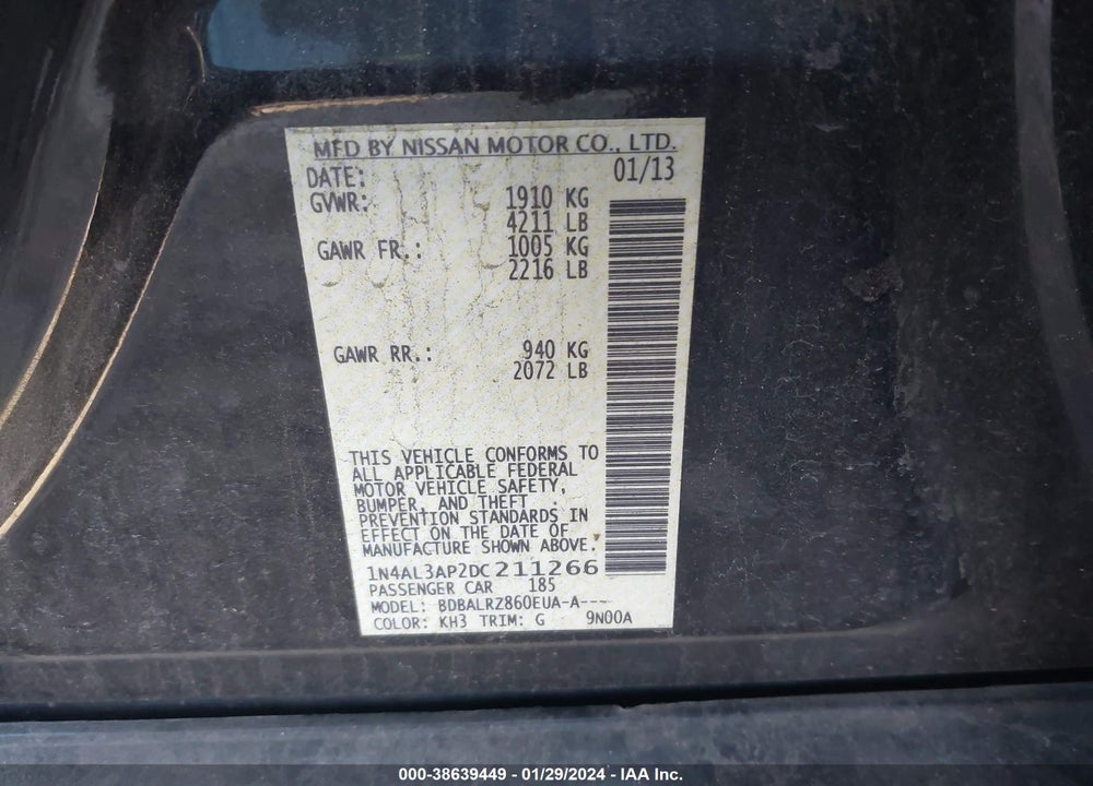 2013 NISSAN ALTIMA 2.5 S VIN: 1N4AL3AP2DC211266