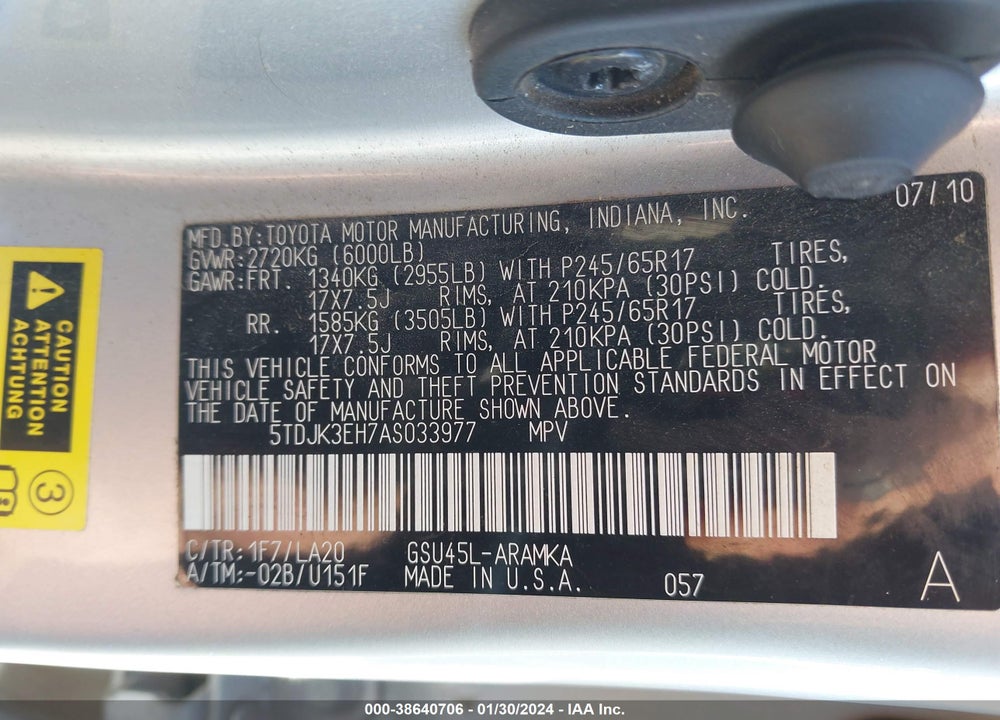 2010 TOYOTA HIGHLANDER SE V6 VIN: 5TDJK3EH7AS033977