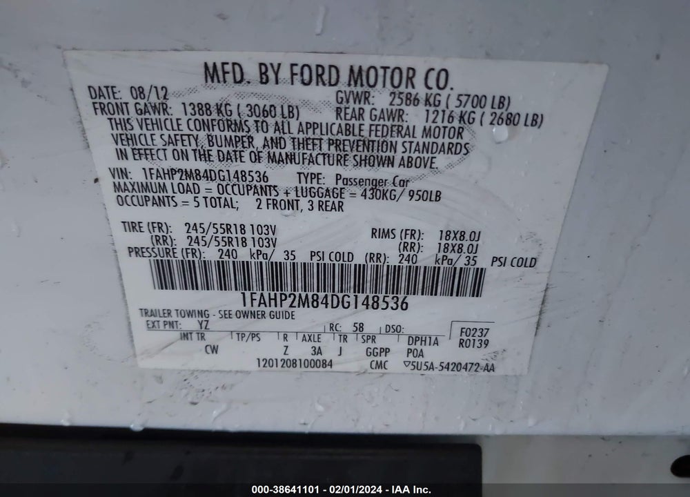 2013 FORD POLICE INTERCEPTOR VIN: 1FAHP2M84DG148536