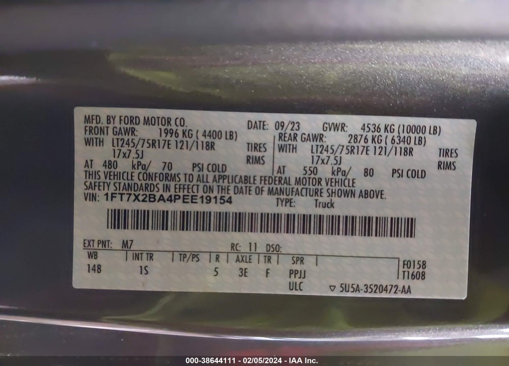 2023 FORD F-250 XL VIN: 1FT7X2BA4PEE19154