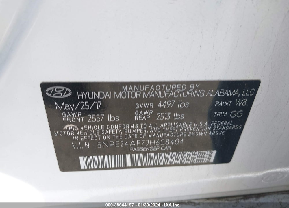 2018 HYUNDAI SONATA SE VIN: 5NPE24AF7JH608404