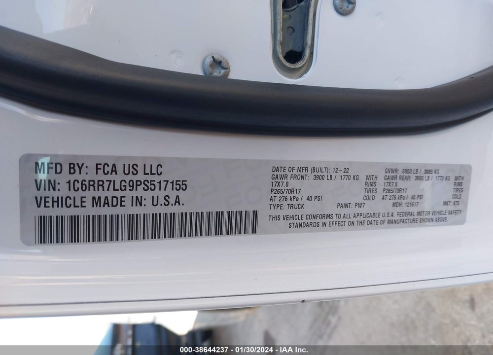 2023 RAM 1500 CLASSIC VIN: 1C6RR7LG9PS517155