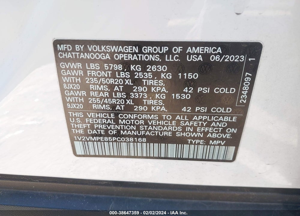 2023 VOLKSWAGEN ID.4 PRO/PRO S VIN: 1V2VMPE85PC038168