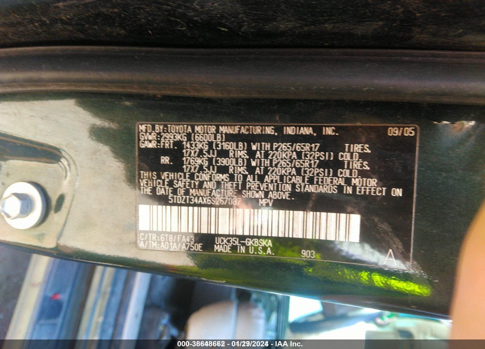 2006 TOYOTA SEQUOIA VIN: 5TDZT34AX6S267087