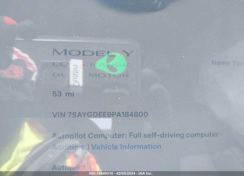 2023 TESLA MODEL Y VIN: 7SAYGDEE9PA184800