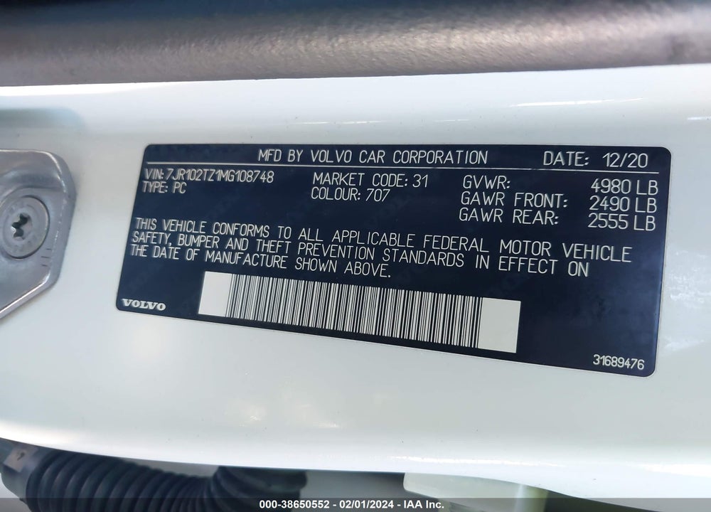 2021 VOLVO S60 T5 MOMENTUM VIN: 7JR102TZ1MG108748