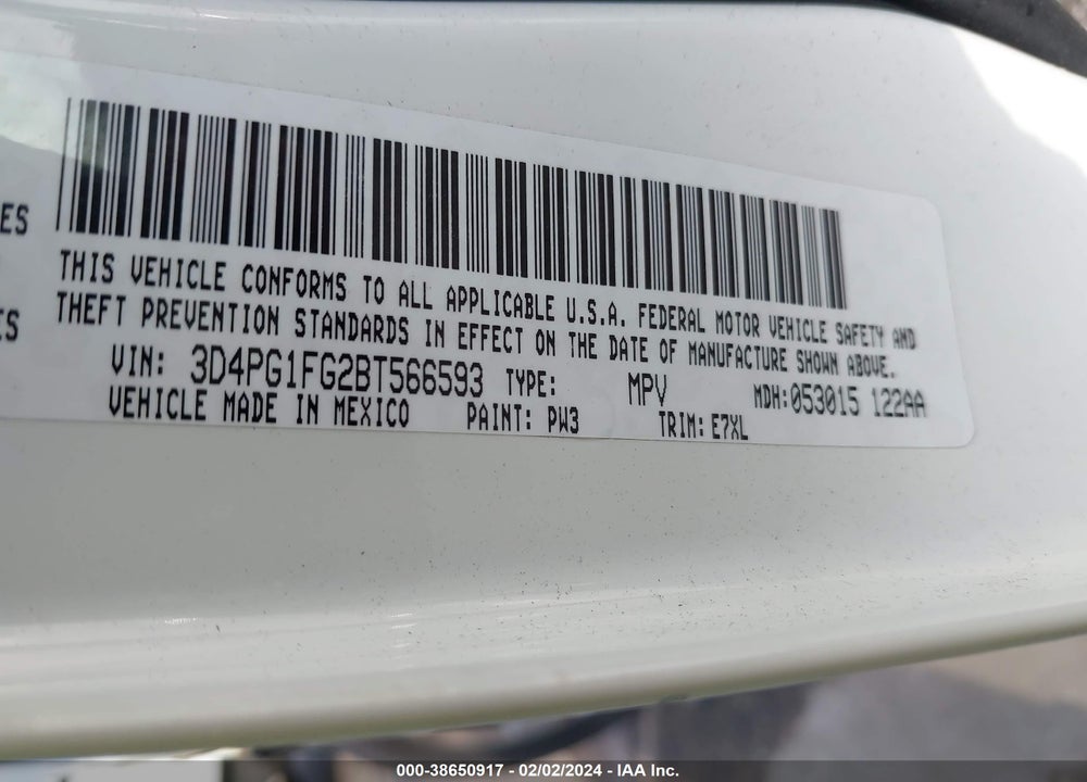 2011 DODGE JOURNEY MAINSTREET VIN: 3D4PG1FG2BT566593