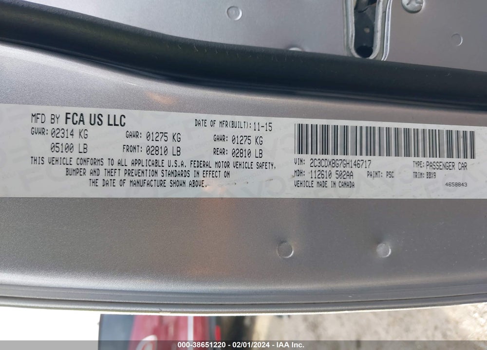 2016 DODGE CHARGER SE VIN: 2C3CDXBG7GH146717