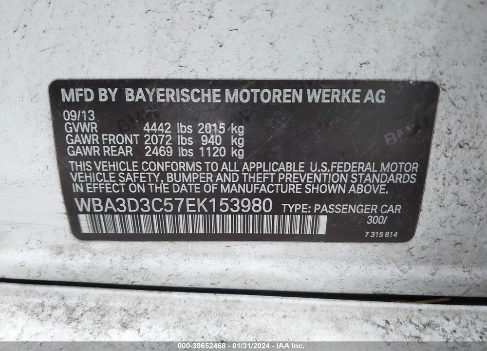 2014 BMW 328D VIN: WBA3D3C57EK153980