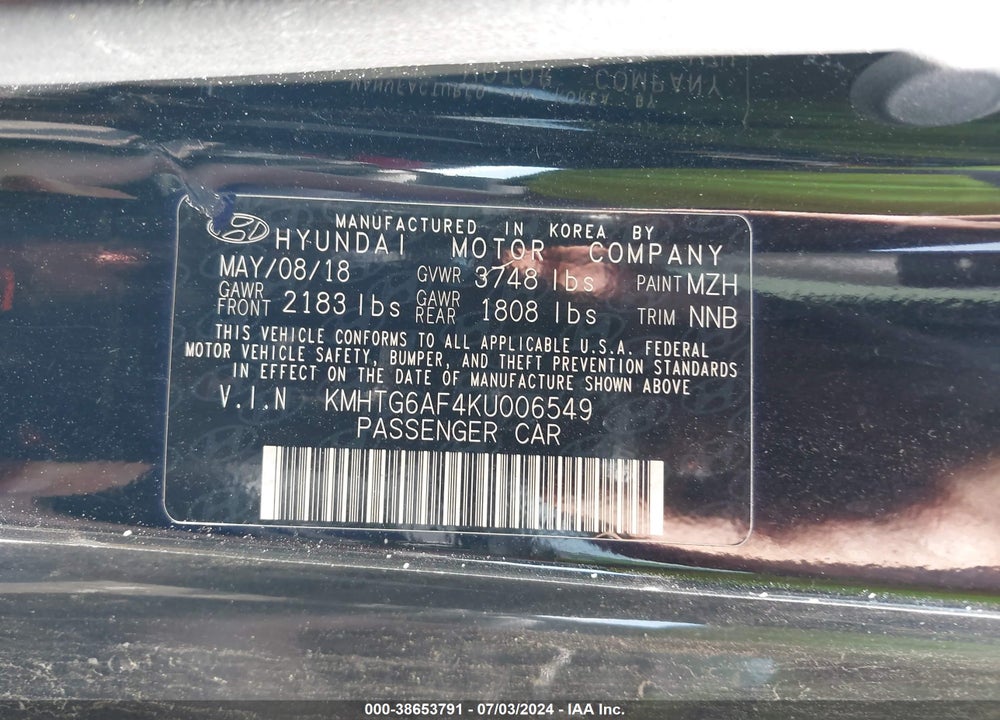 2019 HYUNDAI VELOSTER 2.0 VIN: KMHTG6AF4KU006549