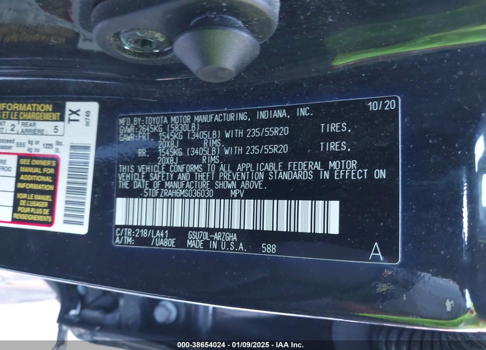 2021 TOYOTA HIGHLANDER PLATINUM VIN: 5TDFZRAH6MS036030