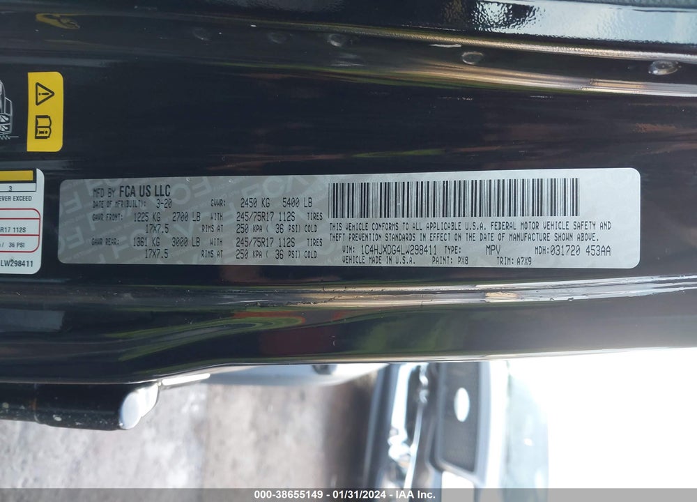 2020 JEEP WRANGLER UNLIMITED SPORT S 4X4 VIN: 1C4HJXDG4LW298411