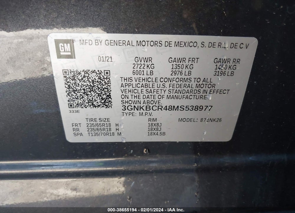 2021 CHEVROLET BLAZER FWD 2LT VIN: 3GNKBCR48MS538977