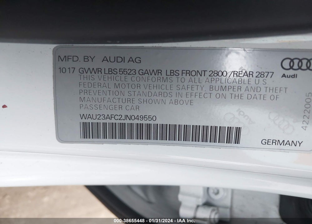 2018 AUDI A7 3.0T PREMIUM PLUS VIN: WAU23AFC2JN049550