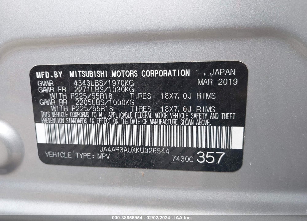 2019 MITSUBISHI OUTLANDER SPORT 2.0 ES VIN: JA4AR3AUXKU026544