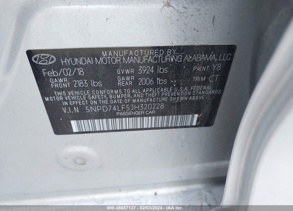 2018 HYUNDAI ELANTRA SE VIN: 5NPD74LF5JH320228