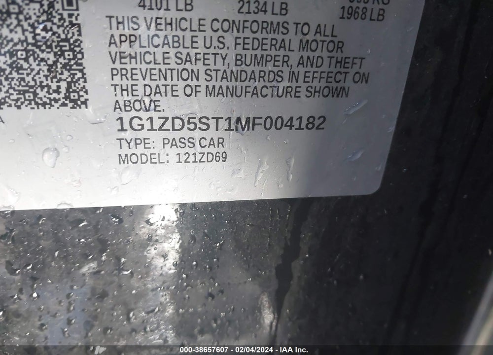 2021 CHEVROLET MALIBU VIN: 1G1ZD5ST1MF004182