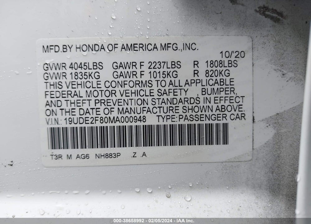 2021 ACURA ILX PREMIUM/A-SPEC PACKAGE/W/TECHNOLOGY/A-SPEC PACKAGE VIN: 19UDE2F80MA000948