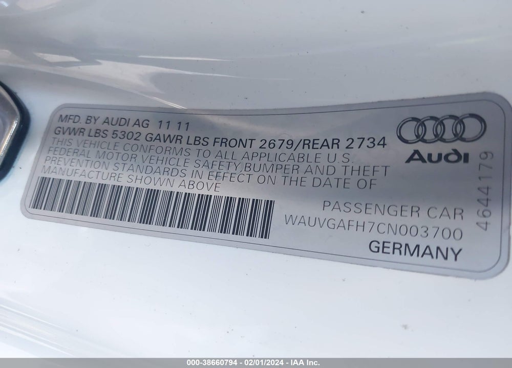 2012 AUDI S5 3.0 PREMIUM PLUS VIN: WAUVGAFH7CN003700