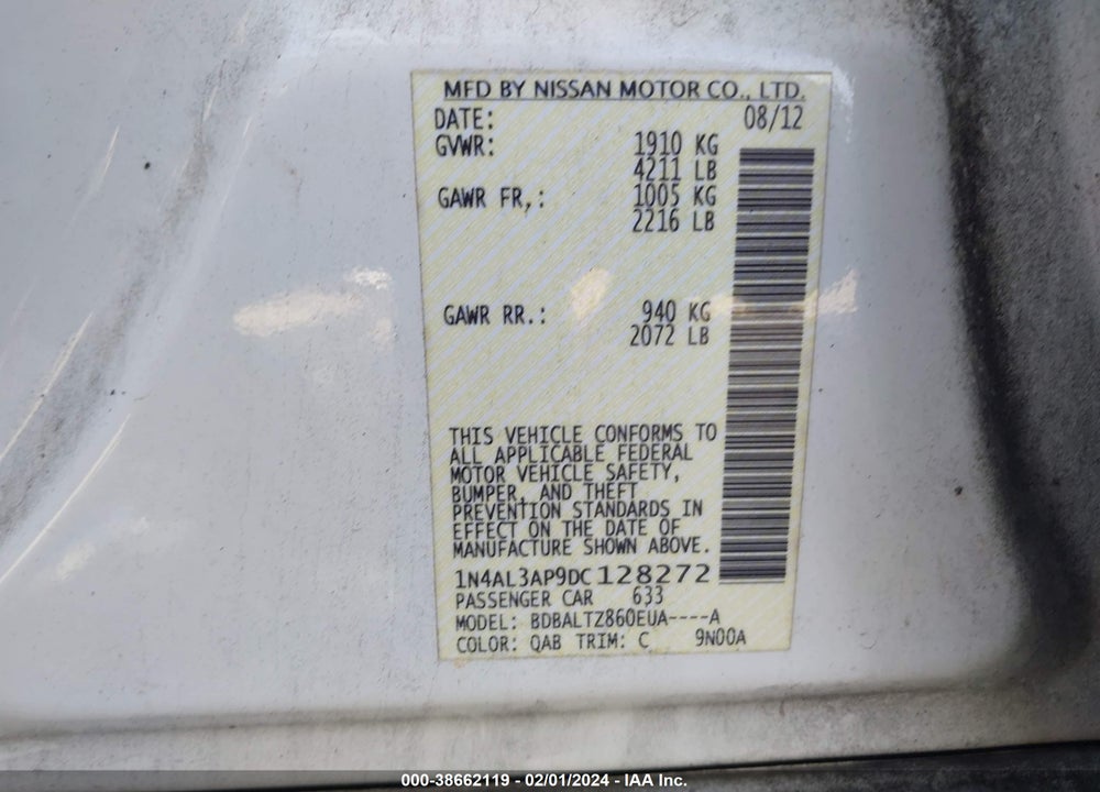 2013 NISSAN ALTIMA 2.5 SV VIN: 1N4AL3AP9DC128272
