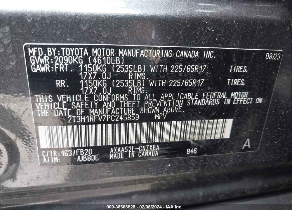 2023 TOYOTA RAV4 LE VIN: 2T3H1RFV7PC245859