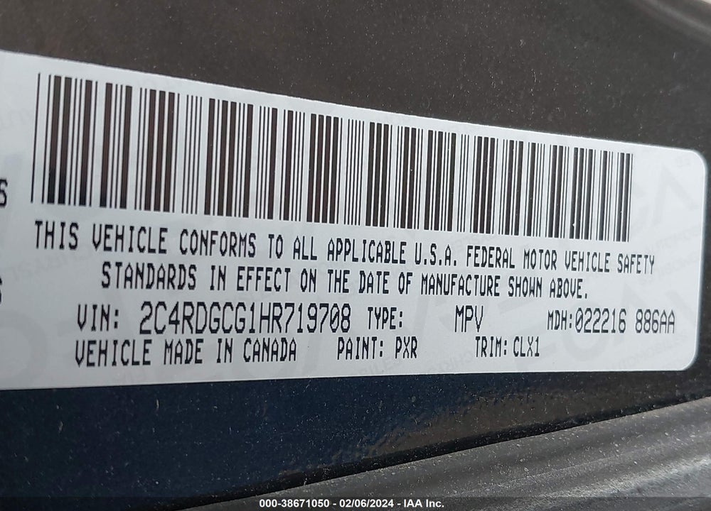 2017 DODGE GRAND CARAVAN SXT VIN: 2C4RDGCG1HR719708