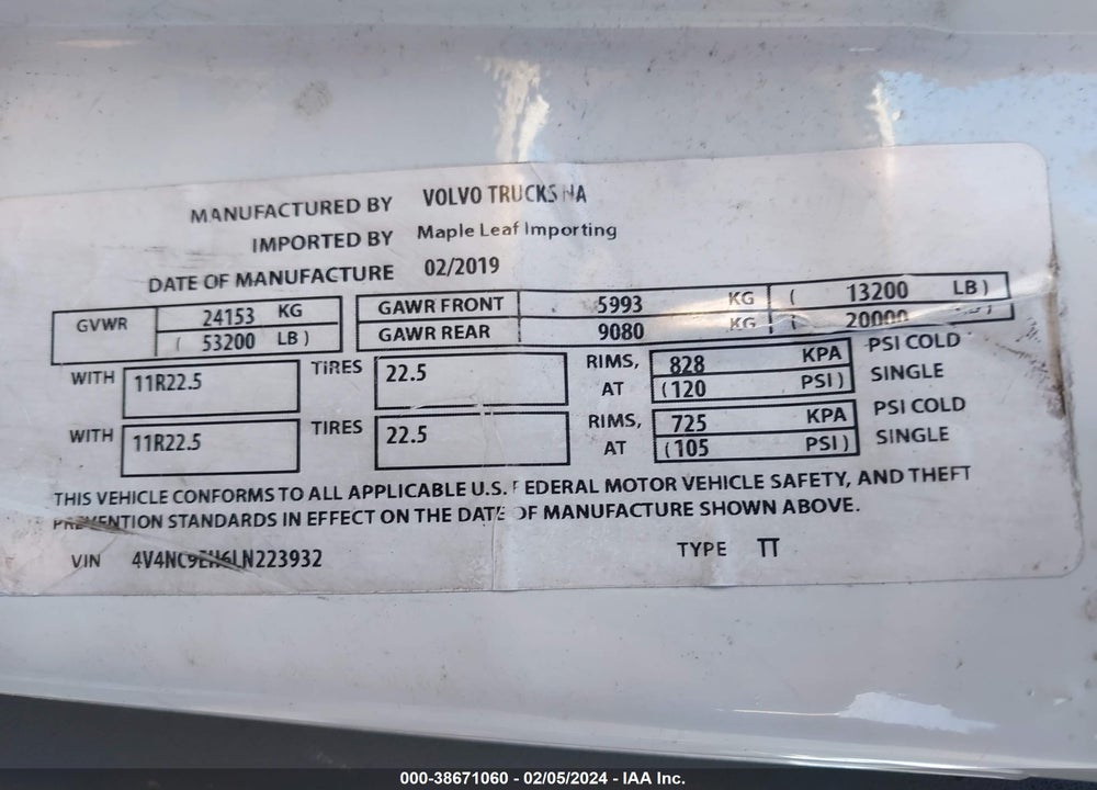 2020 VOLVO VNL VIN: 4V4NC9EH6LN223932