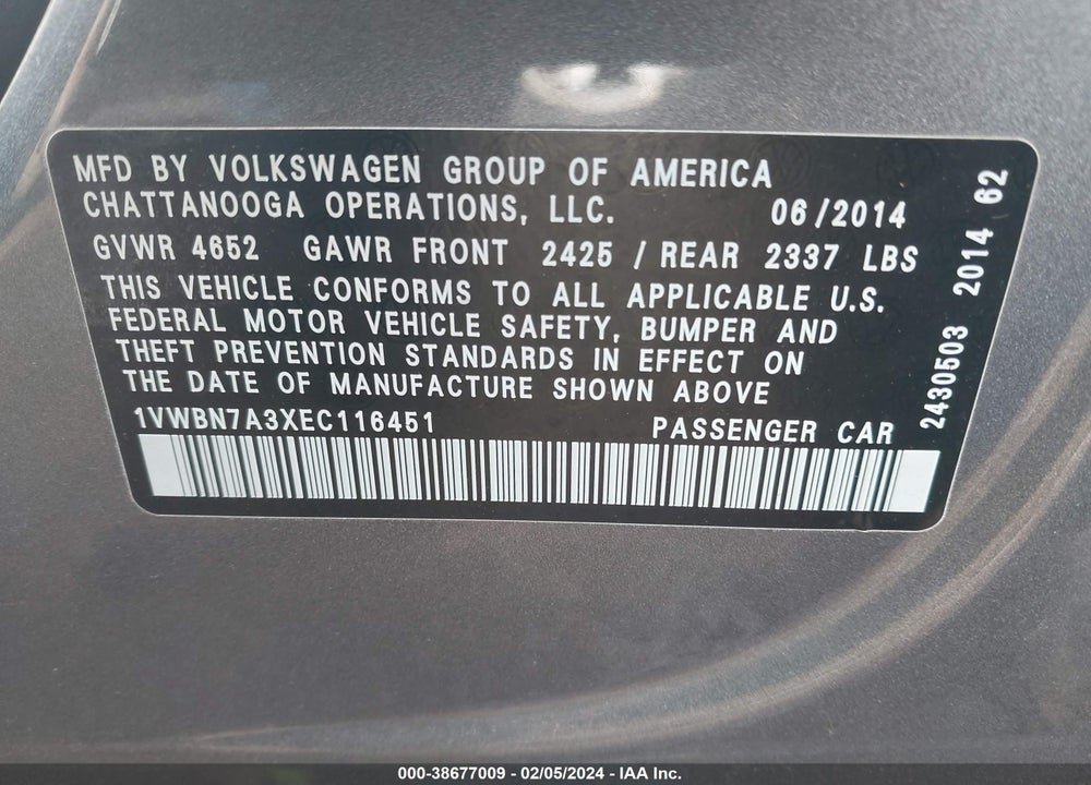 2014 VOLKSWAGEN PASSAT 2.0L TDI SE VIN: 1VWBN7A3XEC116451