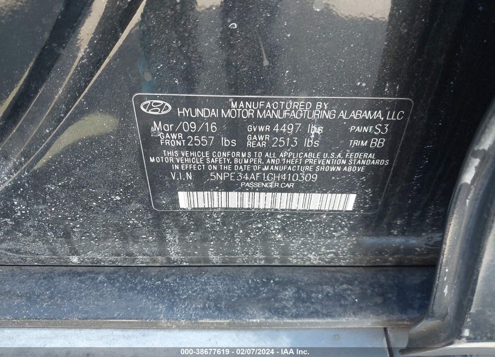 2016 HYUNDAI SONATA VIN: 5NPE34AF1GH410309