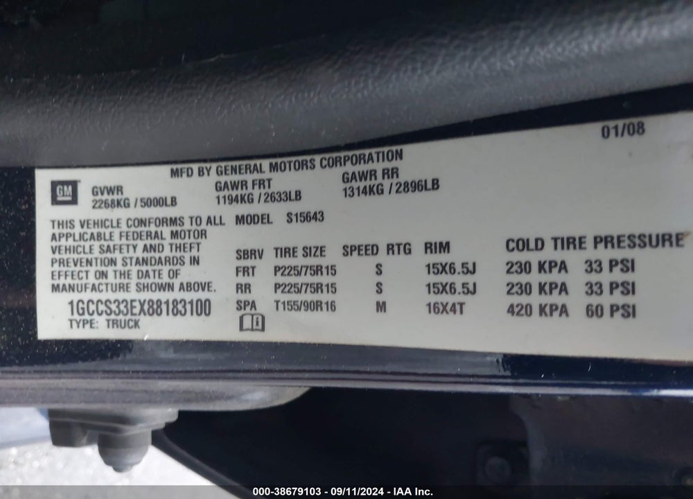 2008 CHEVROLET COLORADO LT VIN: 1GCCS33EX88183100