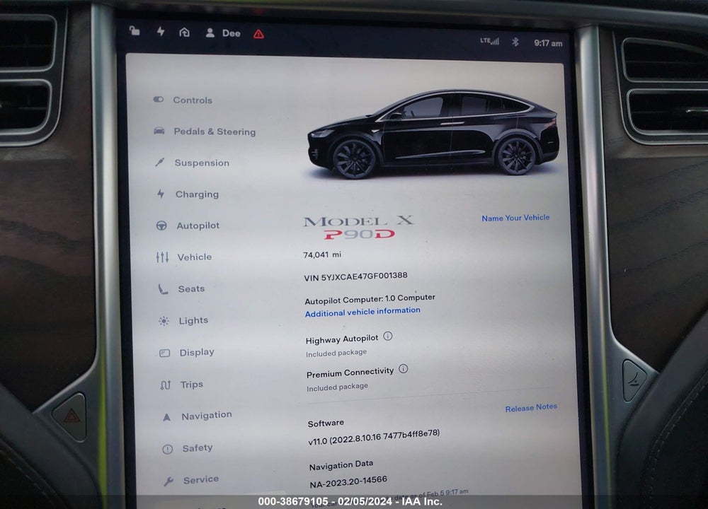 2016 TESLA MODEL X 60D/P100D/P90D VIN: 5YJXCAE47GF001388