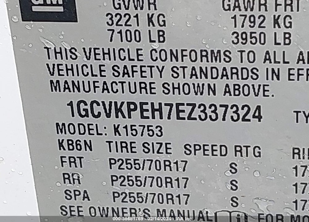 2014 CHEVROLET SILVERADO 1500 WORK TRUCK 2WT VIN: 1GCVKPEH7EZ337324