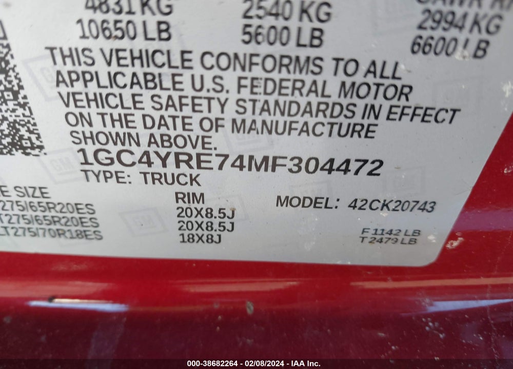 2021 CHEVROLET SILVERADO 2500HD 4WD STANDARD BED HIGH COUNTRY VIN: 1GC4YRE74MF304472