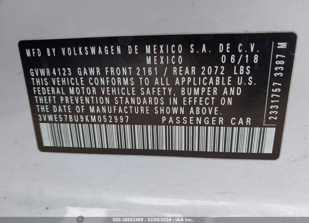 2019 VOLKSWAGEN JETTA 1.4T SEL VIN: 3VWE57BU9KM052997