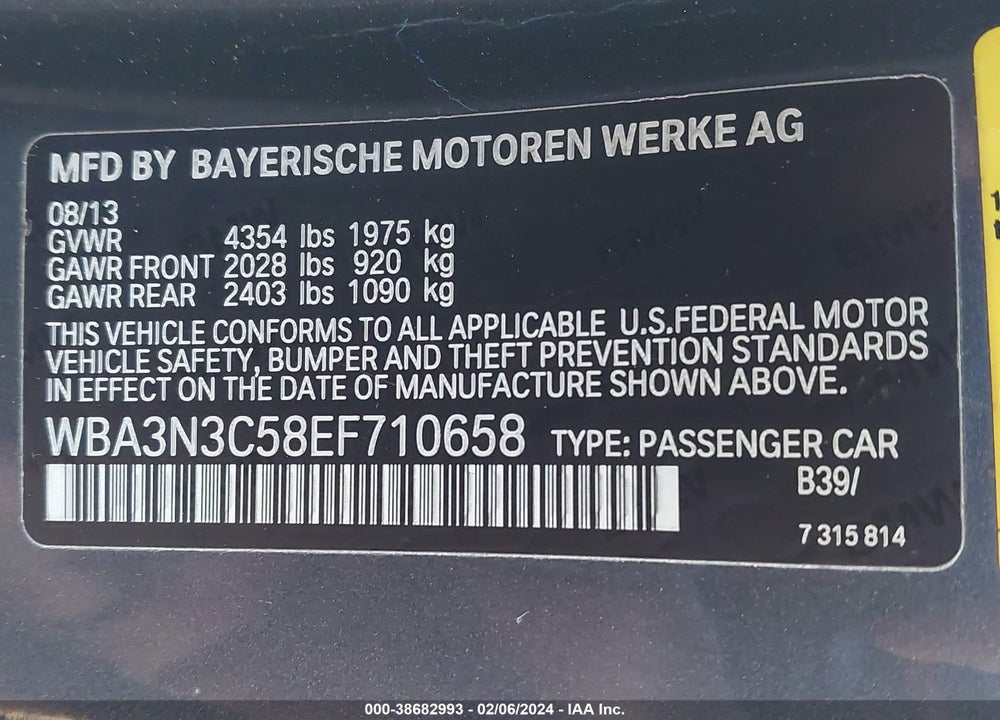 2014 BMW 428I VIN: WBA3N3C58EF710658