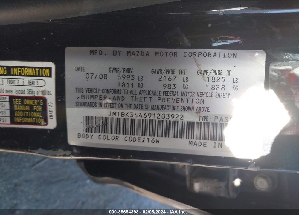 2009 MAZDA 3 S SPORT VIN: JM1BK344691203922